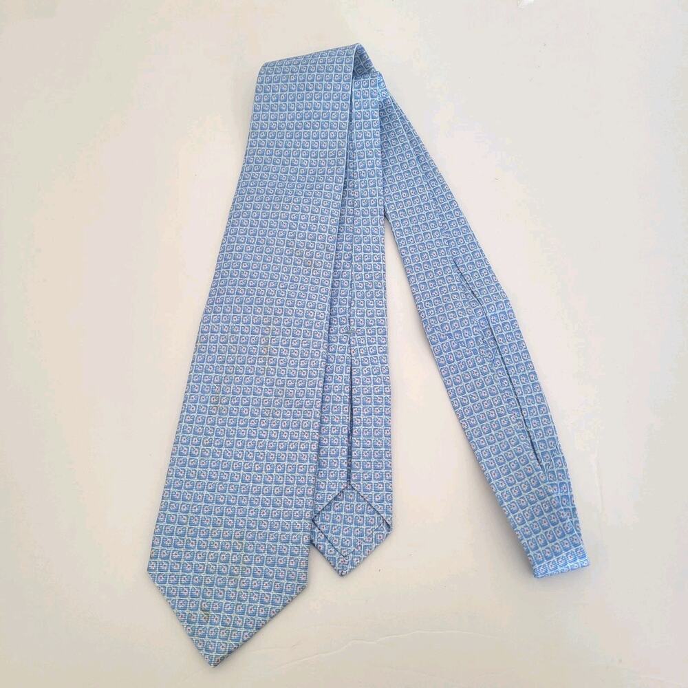 Bvlgari Men's Neck‎ Tie Made In Italy Designer Silk Blue Luxury Modern Geometric
